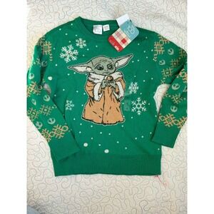 Disney Star Wars Baby Yoda Christmas Sweater Green Kids Size Medium